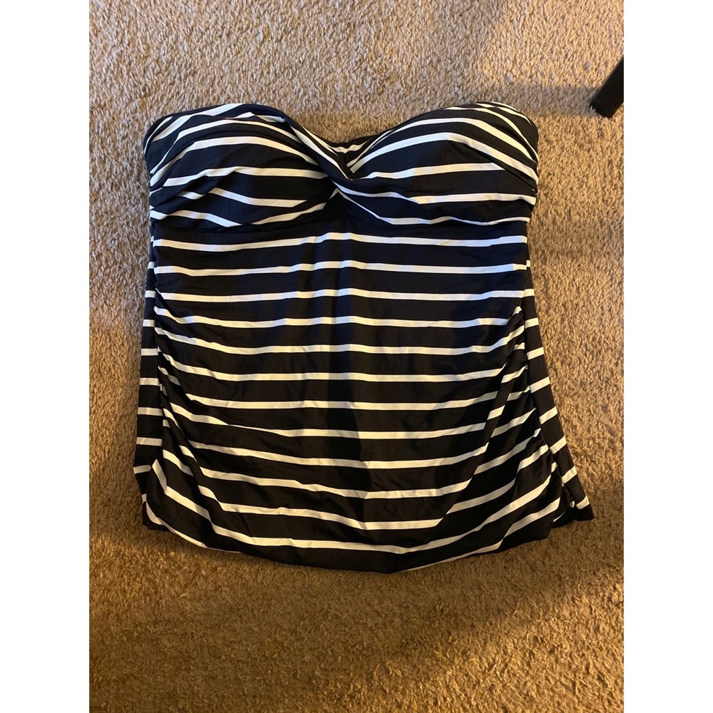 Black and White Striped Strapless Swim Top